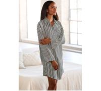 Pyjamaoberteil LASCANA, Damen, Gr. 40, schwarz-weiß (schwarz, weiß, gemustert), Web, Obermaterial: 100% Viskose, gemustert, weit ca. Mitte Oberschenkel, weit 2-Knopf-Manschette, Shirts, mit grafischem