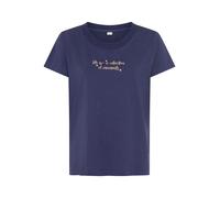 Pyjamaoberteil S.OLIVER, Damen, Gr. 32/34, blau (dunkelblau), Single Jersey, Obermaterial: 50% Baumwolle, 50% Viskose, unifarben, Basic, bequem hüftlang, Rundhals, eingesetzt abgesteppt, Shirts, mit F