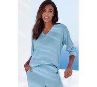 Pyjamaoberteil S.OLIVER, Damen, Gr. 32/34, blau (hellblau, meliert), Single Jersey, Obermaterial: 92% Modal (TENCEL™), 8% Elasthan, meliert, loose fit hüftlang, V-Ausschnitt, Shirts, in angenehmer 4x4