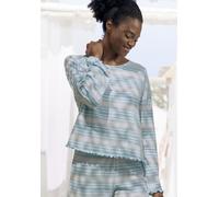Pyjamaoberteil S.OLIVER, Damen, Gr. 32/34, blau (türkis gestreift), Feinstrick, Obermaterial: 60% Baumwolle, 40% Polyester, gestreift, meliert, weit hüftlang, Rundhals, Trompetenärmel Babylock, Shirts
