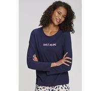 Pyjamaoberteil S.OLIVER, Damen, Gr. 32/34, dukelblau, Single Jersey, Obermaterial: 50% Baumwolle, 50% Viskose, bedruckt, unifarben, Basic lang, Rundhals, Shirts, mit kleinem Frontprint (81129854-32) d