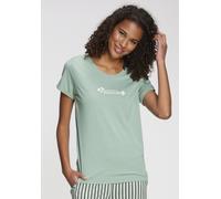 Pyjamaoberteil S.OLIVER, Damen, Gr. 32/34, grün, Single Jersey, Obermaterial: 50% Baumwolle, 50% Viskose, unifarben, Basic, Basic kurz, Rundhals, Shirts, mit kleinem Frontprint (91995664-32) grün