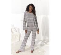 Pyjamaoberteil S.OLIVER, Damen, Gr. 32/34, nougat gestreift, Feinstrick, Obermaterial: 60% Baumwolle, 40% Polyester, gestreift, meliert, weit hüftlang, Rundhals, Trompetenärmel Babylock, Shirts, mit B