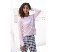 Pyjamaoberteil S.OLIVER, Damen, Gr. 32/34, rosa, Single Jersey, Obermaterial: 50% Baumwolle, 50% Viskose, Basic, Basic hüftlang, Rundhals, eingesetzt, Shirts, mit Knopfleiste (98684169-32) rosa