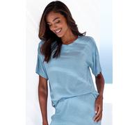 Pyjamaoberteil S.OLIVER, Damen, Gr. 36/38, blau (hellblau, meliert), Rippware, Obermaterial: 92% Modal (TENCEL™), 8% Elasthan, meliert, loose fit hüftlang, Rundhals, Shirts, in elastischer Rippware (2
