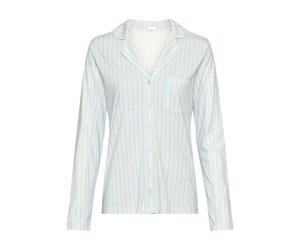 Pyjamaoberteil S.OLIVER, Damen, Gr. 36/38, blau, rosa gestreift, Single Jersey, Obermaterial: 50% Baumwolle, 50% Viskose, gestreift, mehrfarbig, bequem hüftlang, V-Ausschnitt, eingesetzt abgesteppte K