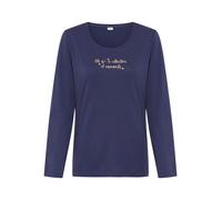 Pyjamaoberteil S.OLIVER, Damen, Gr. 36/38, dunkelblau, Single Jersey, Obermaterial: 50% Baumwolle, 50% Viskose, unifarben, bequem hüftlang, Rundhals, eingesetzt abgesteppt, Shirts, mit Frontdruck (246