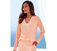 Pyjamaoberteil S.OLIVER, Damen, Gr. 36/38, orange (orange, meliert), Single Jersey, Obermaterial: 92% Modal (TENCEL™), 8% Elasthan, meliert, loose fit hüftlang, V-Ausschnitt, Shirts, in angenehmer 4x4