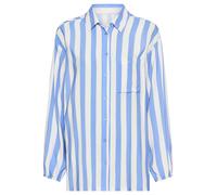 Pyjamaoberteil S.OLIVER, Damen, Gr. 38, blau (blau gestreift), Web, Obermaterial: 100% Viskose, gestreift, hüftlang, V-Ausschnitt, elastischer Bund mit innenliegendem Gummizug, Shirts, mit breiten Str