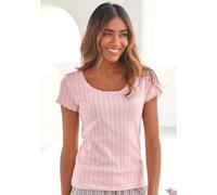 Pyjamaoberteil S.OLIVER, Damen, Gr. 40/42, rosa (blassrosa), Feinstrick, Obermaterial: 100% Baumwolle, unifarben, figurbetont, Rundhals, eingesetzt,eng Spitze, Shirts, aus Ajour-Strick (52666563-40) b