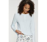 Pyjamaoberteil S.OLIVER, Damen, Gr. 44/46, blau, Single Jersey, Obermaterial: 50% Baumwolle, 50% Viskose, unifarben, loose fit hüftlang, Rundhals, eingesetzt, Shirts, mit Knopfleiste (44171422-44) bla