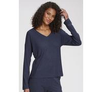 Pyjamaoberteil S.OLIVER, Damen, Gr. 44/46, dunkelblau, meliert, Rippware, Obermaterial: 92% Viskose, 8% Elasthan, meliert, lässig geschnitten lang, V-Ausschnitt, Shirts, aus weicher Rippqualität (3746
