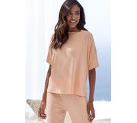 Pyjamaoberteil S.OLIVER, Damen, Gr. 44/46, orange (orange, meliert), Rippware, Obermaterial: 92% Modal (TENCEL™), 8% Elasthan, meliert, loose fit hüftlang, Rundhals, Shirts, in elastischer Rippware (4