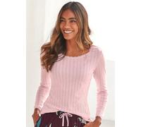 Pyjamaoberteil S.OLIVER, Damen, Gr. 44/46, rosa (blassrosa), Feinstrick, Obermaterial: 100% Baumwolle, unifarben, figurumspielend hüftlang, Rundhals, eingesetzt Spitze, Shirts, aus Ajour-Strick (54624