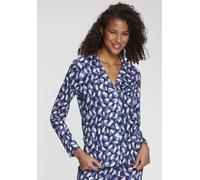 Pyjamaoberteil S.OLIVER, Damen, Gr. 48/50, blau, gemustert, Single Jersey, Obermaterial: 50% Baumwolle, 50% Viskose, gemustert, Basic lang, V-Ausschnitt, Shirts, mit schönem Alloverdruck (82280418-48)