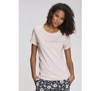 Pyjamaoberteil S.OLIVER, Damen, Gr. 48/50, rosa, Single Jersey, Obermaterial: 50% Baumwolle, 50% Viskose, unifarben, Basic, Basic kurz, Rundhals, Shirts, Mit kleinem Frontprint (28684018-48) rosa