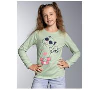 Pyjamaoberteil TRIGEMA "TRIGEMA Langarmshirt mit Katzen-Motiv", Mädchen, Gr. 128, grün (grün tea), 100% Baumwolle, Basic, Shirts (27032014-128) grün tea