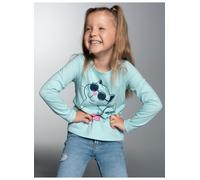 Pyjamaoberteil TRIGEMA "TRIGEMA Langarmshirt mit Katzen-Motiv", Mädchen, Gr. 140, gletscher, 100% Baumwolle, Basic, Shirts (63759505-140) gletscher