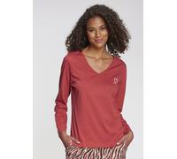 Longsleeve VIVANCE DREAMS, Damen, Gr. 32/34, rot, Single Jersey, Obermaterial: 100% Baumwolle, unifarben, Basic, Basic hüftlang, V-Ausschnitt, Langarm eingesetzt angesetztes Bündchen, Shirts, mit klei
