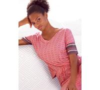 Pyjamaoberteil VIVANCE DREAMS, Damen, Gr. 36/38, pink (pink gemustert), Single Jersey, Obermaterial: 100% Viskose, bequem taillenbedeckt, V-Ausschnitt, weit kontrastfarben, Shirts, in schönem Ethno-De