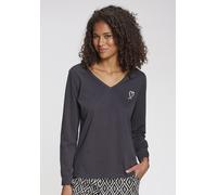 Longsleeve VIVANCE DREAMS, Damen, Gr. 36/38, schwarz, Single Jersey, Obermaterial: 100% Baumwolle, unifarben, Basic, Basic hüftlang, V-Ausschnitt, Langarm eingesetzt angesetztes Bündchen, Shirts, mit