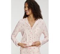 Pyjamaoberteil VIVANCE DREAMS, Damen, Gr. 44/46, rosa gestreift, Single Jersey, Obermaterial: 50% Baumwolle, 50% Viskose, bedruckt, gestreift, bequem hüftlang, V-Ausschnitt, eingesetzt abgesteppte Kan