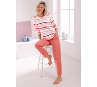 Pyjamaoberteil WÄSCHEPUR "Schlafanzug-Shirt", Damen, Gr. 44/46, flamingo, weiß, gestreift, 100% Baumwolle, bedruckt, gemustert, gestreift, mehrfarbig, Shirts (37718122-44) flamingo, weiß, gestreift