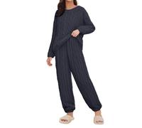 Pyjamas Damen Set Kuschelig Warm Winter Ohne Kapuze - Loungewear Damen Set Große Größen Strickpyjama Kuschelanzug Zweiteiler Rundhalsausschnitt Schlafanzüge Freizeitanzug 2 Stück Pyjama Schlafanzug