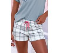 Pyjamashorts VIVANCE DREAMS, Damen, Gr. 44/46, N-Gr, rosa (graublau, weiß, kariert), Single Jersey, Obermaterial: 100% Baumwolle, kariert, Basic, bequem kurz, Hosen, mit schönen Alloverdruck (14832852