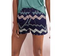 Pyjamashorts LASCANA, Damen, Gr. 32/34, N-Gr, blau (allover, dunkelblau), Single Jersey, Obermaterial: 95% Viskose, 5% Elasthan, bedruckt, gemustert, bequem kurz, Hosen, mit grafischem Zick-Zack Muste