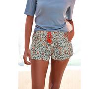 Schlafshorts LASCANA, Damen, Gr. 36/38, N-Gr, beige (ecru), Single Jersey, Obermaterial: 60% Polyester, 36% Viskose, 4% Elasthan, geblümt, bequem kurz, Hosen, im Blumen Allover-Druck (51531658-36) ecr