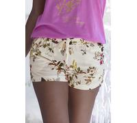 Pyjamashorts LASCANA, Damen, Gr. 44/46, N-Gr, beige (ecru geblümt), Single Jersey, Obermaterial: 50% Baumwolle, 50% Viskose, geblümt, Basic, bequem kurz, Hosen, mit Druck (31899945-44) ecru geblümt