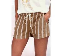Pyjamashorts LASCANA, Damen, Gr. 44/46, N-Gr, braun (braun gestreift), Single Jersey, Obermaterial: 50% Baumwolle, 50% Viskose, gestreift, Basic, bequem kurz, Hosen, mit Druck (59423965-44) braun gest