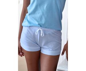 Pyjamashorts S.OLIVER, Damen, Gr. 32/34, N-Gr, blau (himmelblau, gestreift), Single Jersey, Obermaterial: 50% Baumwolle, 50% Viskose, gestreift, bequem kurz, Hosen, Mit Kontrastpaspel-Abschlüssen (865