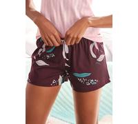 Pyjamashorts S.OLIVER, Damen, Gr. 44/46, N-Gr, rot (bordeaux, geblümt), Single Jersey, Obermaterial: 50% Baumwolle, 50% Viskose, geblümt, Basic kurz, Hosen, im Allover-Druck (13609239-44) bordeaux, ge