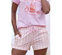 Pyjamashorts VIVANCE DREAMS, Damen, Gr. 32/34, N-Gr, bunt (rosa, weiß, gestreift), Single Jersey, Obermaterial: 100% Baumwolle, gestreift, Basic kurz, Hosen, mit zartem Streifenmuster (51058164-32) ro