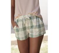Pyjamashorts VIVANCE DREAMS, Damen, Gr. 40/42, N-Gr, grün (creme, grün, kariert), Single Jersey, Obermaterial: 50% Baumwolle, 50% Viskose, gemustert, kariert, loose fit kurz, Hosen (44524036-40) creme