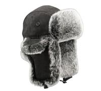 Pyrafox Fliegermütze Wintermütze mit Ohrenklappen Herren, Trappermütze Russen Fellmütze für Männer, Russische Trapper Pelzmütze Haube Uschanka Schapka Russenmütze Warme, XL XXL Schwarz