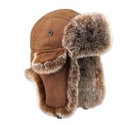 Pyrafox Herren Wintermütze Fliegermütze mit Ohrenklappen - Russen Fellmütze, Trappermütze für Männer, Russische Trapper Pelzmütze Haube Warme Unisex Damen Uschanka Schapka Russenmütze - XL XXL Braun
