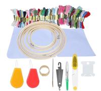 Pyralxwight 50 Farben Stickgarn-Knäuel mit Nadeln und Bambus-Rahmen, komplettes Kreuzstich-Set für Anfänger, DIY-Bastelset inklusive Schere, Fingerhut und Stoff für Kinder