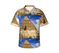 Pyramids of Egypt Printed Herren Hawaii-Hemden Button Down Casual Kurzarm Sommer Strand Shirts Tops, Schwarz, XL