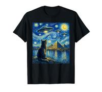 Pyramids of Giza Egypt Van Gogh Style UFO Cat Starry Night Preisgünstiges Grafik-T-Shirt