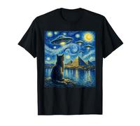 Pyramids of Giza Egypt Van Gogh Style UFO Cat Starry Night T-Shirt