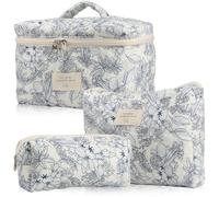 Pyuyan 3 Pièces Trousse Maquillage, Set Make Up Bag, Maquillage Grande Capacité Voyage Motif Floral, Matelassée Trousse Toilette, Trousses de Toilette Matelassées Pour Femme Et Filles