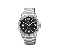 Q&Q Analoge Herren-Armbanduhr mit schwarzem Zifferblatt, S372J205Y, Silber