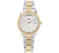 Q&Q Damen-Uhr Edelstahl Gliederarmband 5 Bar Datum Leuchtzeiger Leuchtindexe Analog Quarz (Bicolor)