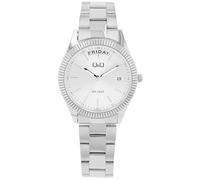 Q&Q Damen-Uhr Edelstahl Gliederarmband 5 Bar Datum Leuchtzeiger Leuchtindexe Analog Quarz (silberfarbig)
