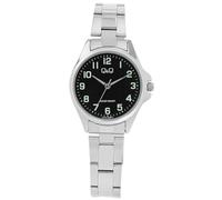 Q&Q Damen-Uhr Edelstahl Gliederarmband Faltschließe 3 Bar Analog Quarz (silberfarbig schwarz)