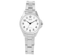 Q&Q Damen-Uhr Edelstahl Gliederarmband Faltschließe 3 Bar Analog Quarz (silberfarbig weiß)