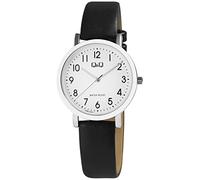 Q&Q Damen-Uhr Kunstleder Armband Dornschließe Datum 3 Bar Analog Quarz (schwarz)